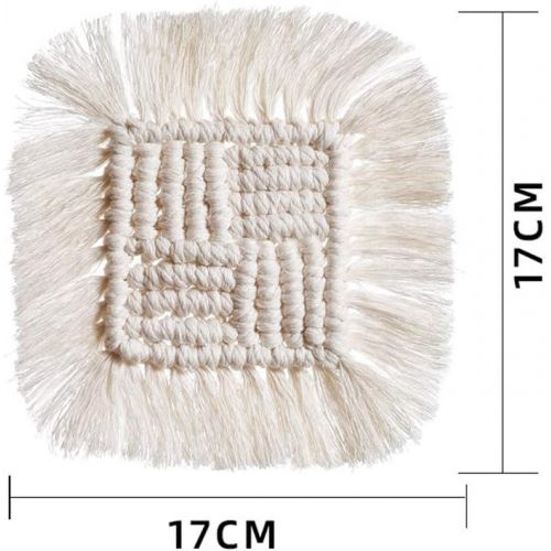  Brand: LucaSng LucaSng 4 Piece Handmade Macrame Coasters Set Cotton Boho Decoration Square Coasters with Tassel for Cups and Cups