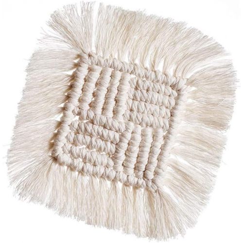  Brand: LucaSng LucaSng 4 Piece Handmade Macrame Coasters Set Cotton Boho Decoration Square Coasters with Tassel for Cups and Cups