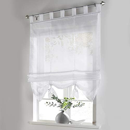  Brand: LucaSng LucaSng Roman Blind Voile with Drawstring Kitchen Transparent Tabs Curtain Pack of 1, White, 60*155cm