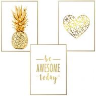 Brand: LucaSng LucaSng Modern Design Poster Set of 3 Golden Pineapple Palm Leaf Leaves Art Print Pictures Without Frame Wall Art Poster, Style B, 20 x 30 cm