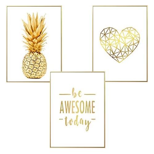  Brand: LucaSng LucaSng Modern Design Poster Set of 3 Golden Pineapple Palm Leaf Leaves Art Print Pictures Without Frame Wall Art Poster, Style B, 20 x 30 cm