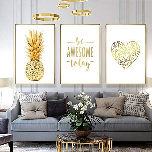  Brand: LucaSng LucaSng Modern Design Poster Set of 3 Golden Pineapple Palm Leaf Leaves Art Print Pictures Without Frame Wall Art Poster, Style B, 20 x 30 cm