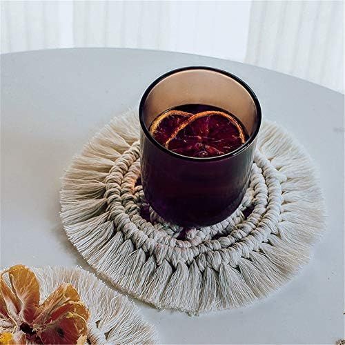  Brand: LucaSng LucaSng 4 Pcs Macrame Coasters Bohemian Table Decoration Hand Gown Macrame Coasters Cotton for Glass Cups Vase Candles