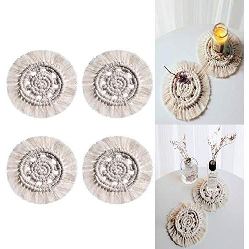  Brand: LucaSng LucaSng 4 Pcs Macrame Coasters Bohemian Table Decoration Hand Gown Macrame Coasters Cotton for Glass Cups Vase Candles