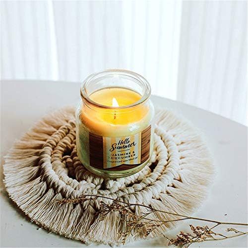  Brand: LucaSng LucaSng 4 Pcs Macrame Coasters Bohemian Table Decoration Hand Gown Macrame Coasters Cotton for Glass Cups Vase Candles