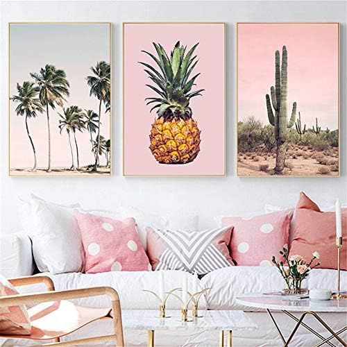  Brand: LucaSng LucaSng Design Poster Set of 3 Beach Sea Hawaii Pineapple Cactus Print Pictures Wall Art Without Frame Art Poster Decoration for Living Room, Style D, 30 x 40 cm