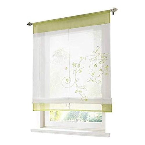  Brand: LucaSng LucaSng 1 Piece Kitchen Roman Blind with Embroidery Tape Roman Curtains Voile Transparent Tabs Curtain