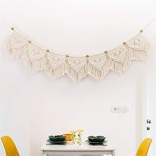  Brand: LucaSng LucaSng Macrame Wall Hanging Tapestry Fringe Garland Banner Cotton Woven Wall Decoration for Living Room Bedroom Wedding Party Decoration 18 cm (W) x 100 cm (L)