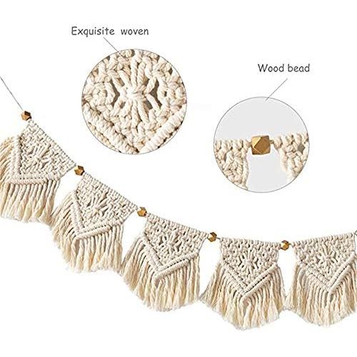  Brand: LucaSng LucaSng Macrame Wall Hanging Tapestry Fringe Garland Banner Cotton Woven Wall Decoration for Living Room Bedroom Wedding Party Decoration 18 cm (W) x 100 cm (L)