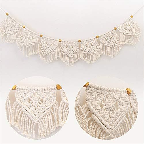  Brand: LucaSng LucaSng Macrame Wall Hanging Tapestry Fringe Garland Banner Cotton Woven Wall Decoration for Living Room Bedroom Wedding Party Decoration 18 cm (W) x 100 cm (L)