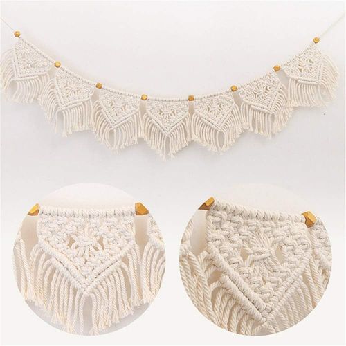  Brand: LucaSng LucaSng Macrame Wall Hanging Tapestry Fringe Garland Banner Cotton Woven Wall Decoration for Living Room Bedroom Wedding Party Decoration 18 cm (W) x 100 cm (L)