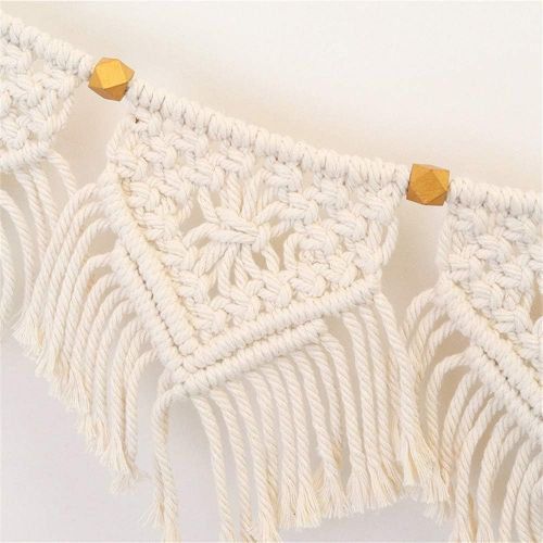  Brand: LucaSng LucaSng Macrame Wall Hanging Tapestry Fringe Garland Banner Cotton Woven Wall Decoration for Living Room Bedroom Wedding Party Decoration 18 cm (W) x 100 cm (L)