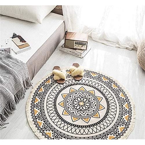  Brand: LucaSng LucaSng Retro Round Cotton Rug with Tassels Bohemian Handweave Washable for Living Room Bedroom Rug Round Mandala Rug