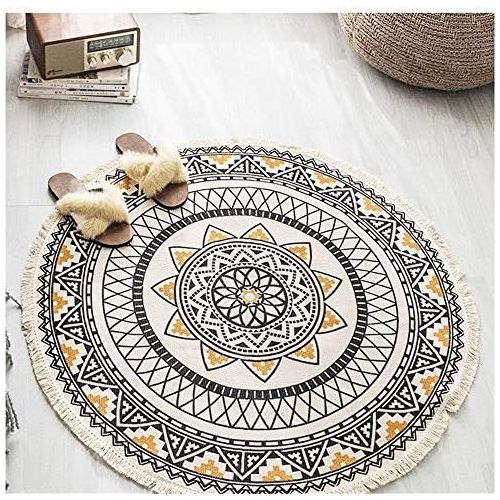  Brand: LucaSng LucaSng Retro Round Cotton Rug with Tassels Bohemian Handweave Washable for Living Room Bedroom Rug Round Mandala Rug