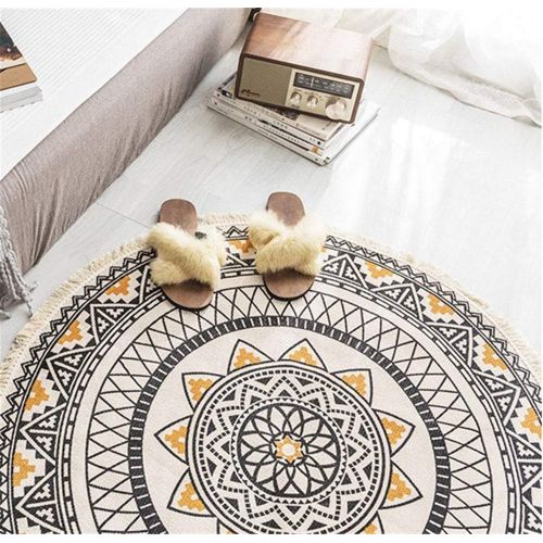  Brand: LucaSng LucaSng Retro Round Cotton Rug with Tassels Bohemian Handweave Washable for Living Room Bedroom Rug Round Mandala Rug