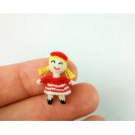 LuciaKnit Miniature crochet Red Riding Hood. Micro amigurumi doll.