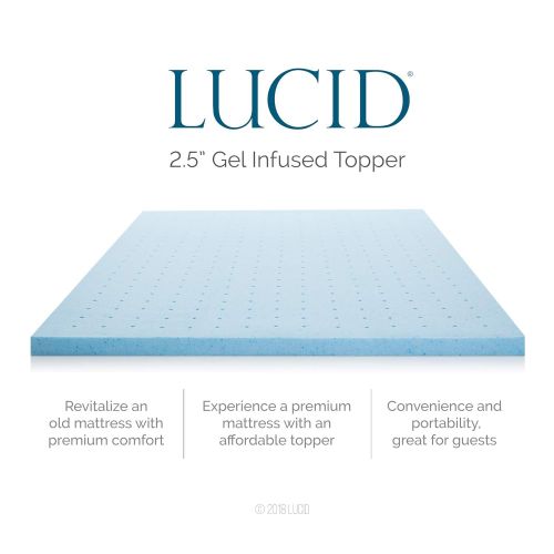  [아마존 핫딜]  [아마존핫딜]Lucid Matratzenauflage mit Gel-Infundierung, aus Memory-Schaum, mit abnehmbarem Bezug aus Tencel-Mischung, 6,4 cm Full hellblau