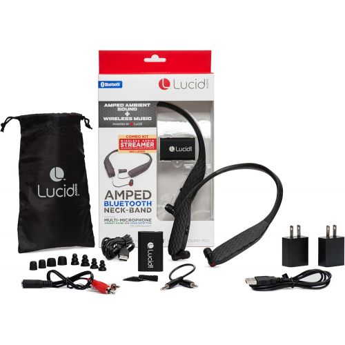  Lucid Audio AMPED HearBand and Wireless TV Streamer - Bluetooth Neckband Earbuds - Black