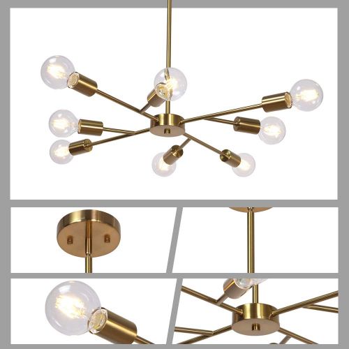  Lucidce Mid Century Modern Industrial Chandelier, 8 Light (Bulb not Including) Brushed Brass Finished Sputnik Chandelier Light Fixture for Dining Room Lighting Fixtures Hanging Ceiling Lig