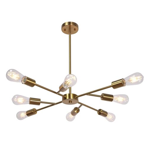  Lucidce Mid Century Modern Industrial Chandelier, 8 Light (Bulb not Including) Brushed Brass Finished Sputnik Chandelier Light Fixture for Dining Room Lighting Fixtures Hanging Ceiling Lig