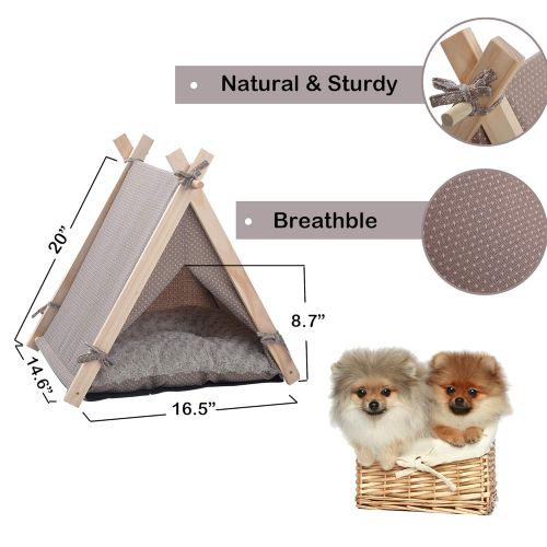  LuckerMore Pet Teepee Tent Dog & Cat Tent Bed Small Washable with Soft Bed Padding for Kitty Puppy Small Dog