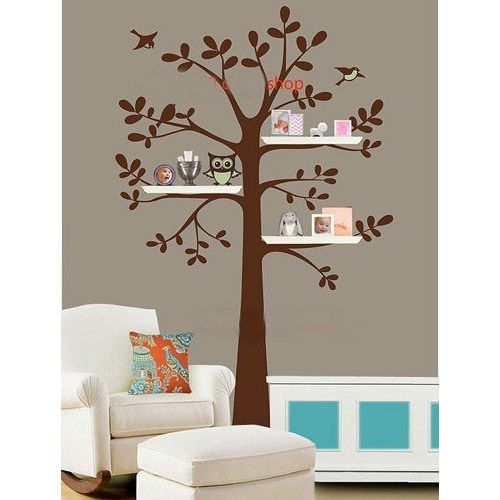  Luckshop Vinyl Family Tree Wall Decal With Shelves Nursery Kid Trees Owl Bird Leaf Art Home Decals Wall Sticker Stickers Murals Baby Removable