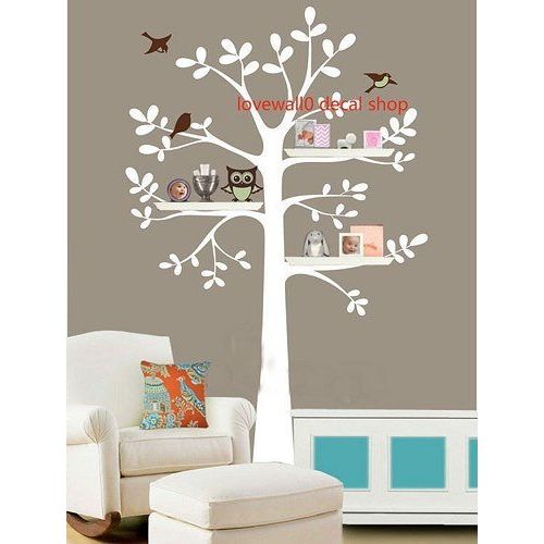  Luckshop Vinyl Family Tree Wall Decal With Shelves Nursery Kid Trees Owl Bird Leaf Art Home Decals Wall Sticker Stickers Murals Baby Removable