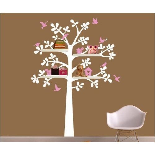  Luckshop Nursery Squirrel Shelving Shelf Tree With Bird House Home Art Decals Wall Sticker Vinyl Wall Decal Stickers Living Room Bed Baby Room