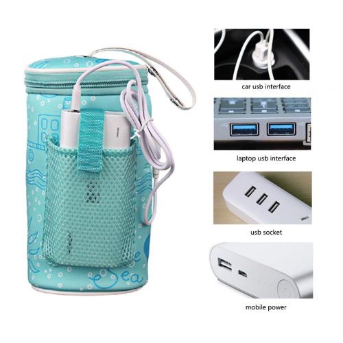  [아마존베스트]Lucktao Portable USB Baby Bottle Warmer Heater Insulated Bag Portable in Car Heaters Drink Warm Milk Thermostat Bag for Feed Newborn