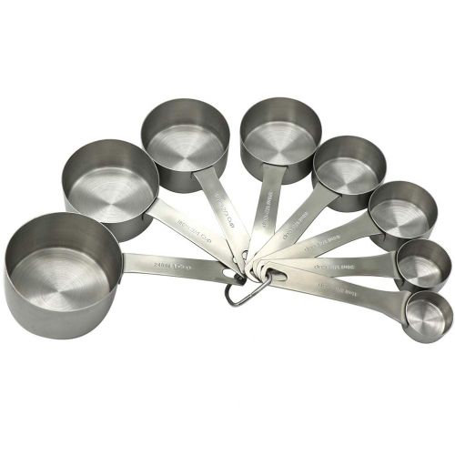 스미스 Lucky Plus Stainless Steel Measuring Cups and Spoons Set 18/8(304) Steel Material Heavy Duty 8 Measuring cups and 9 Measuring Spoons Pack 17pcs Per set