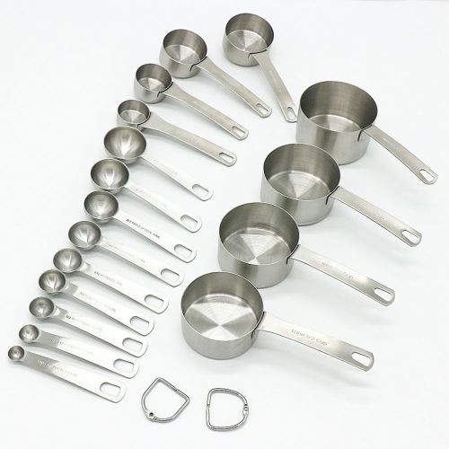 스미스 Lucky Plus Stainless Steel Measuring Cups and Spoons Set 18/8(304) Steel Material Heavy Duty 8 Measuring cups and 9 Measuring Spoons Pack 17pcs Per set