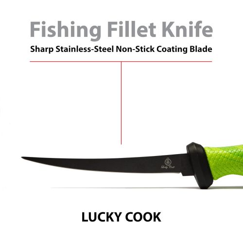  Sharp Curved Fish Fillet Knife, Flexible Thin and Sturdy Knife with Ergonomic Handle by Lucky Cook