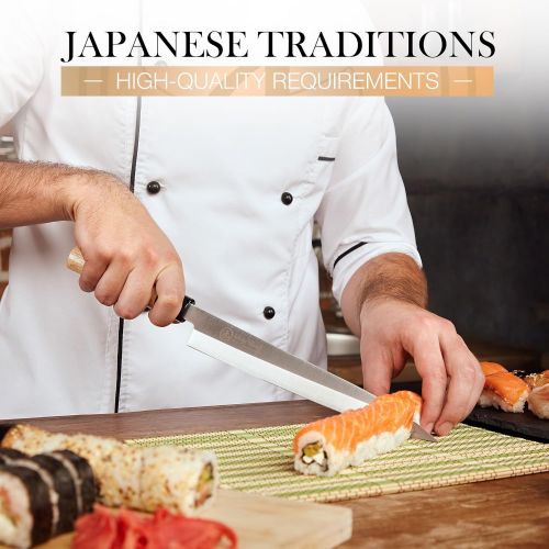  [아마존베스트]Lucky Cook Sashimi Sushi Knife 10 Inch - Perfect Knife For Cutting Sushi & Sashimi, Fish Filleting & Slicing - Very Sharp Stainless Steel Blade & Traditional Wooden Handle + Gift Box