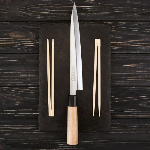  [아마존베스트]Lucky Cook Sashimi Sushi Knife 10 Inch - Perfect Knife For Cutting Sushi & Sashimi, Fish Filleting & Slicing - Very Sharp Stainless Steel Blade & Traditional Wooden Handle + Gift Box