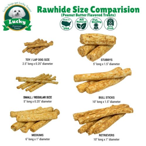  Lucky Premium Treats Rawhide Chews for Medium Breed Dogs, Natural Dog Treats Made in USA Only