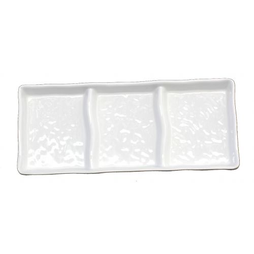  Lucky Star Melamine 3-Compartment Divided Spicy Soy Sauce Dishes Mustard Wasabi Sashimi Rectangular Plastic Dipping Plates, 7-1/4 L X 2 W, White (12)