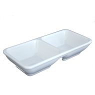 Lucky Star Melamine 2-Compartment Divided Spicy Soy Sauce Dishes Mustard Wasabi Sashimi Rectangular Plastic Dipping Plates, 5-3/4 X 1-3/4, White (12)