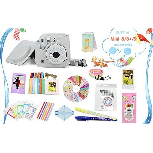  Christmas Gift: LuckyStar 20 in 1 Accessories Bundles for Fujifilm Instax Mini 8 8+ 9 Instant Camera (Smokey White Mini 8/8+/9 Case, Selfie Lens, Mini Albums, Stand Albums, Film Fr