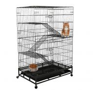 Lucky Tree Cat Cage Large Pet Crate Cats Playpen Sturdy Ladders, Wheels, Removable Leak-Proof Pan