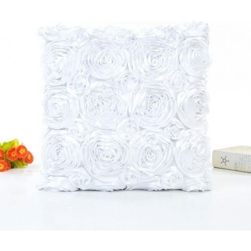  Kissenbezug Rose bestickt Kopfkissen Sofa Lendenkissen Wurf Wohnkultur 43cm x 43cm / 16.9 x 16.9inch LuckyGirls (Weiss)