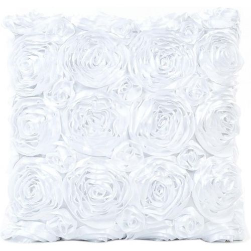  Kissenbezug Rose bestickt Kopfkissen Sofa Lendenkissen Wurf Wohnkultur 43cm x 43cm / 16.9 x 16.9inch LuckyGirls (Weiss)