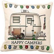 LuckyGirls Kissenbezug 45 x 45 cm Happy Campers Kissenhuelle Kopfkissenbezug Sofa Bett Auto Home Decor