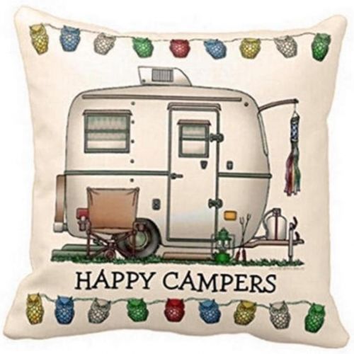  LuckyGirls Kissenbezug 45 x 45 cm Happy Campers Kissenhuelle Kopfkissenbezug Sofa Bett Auto Home Decor