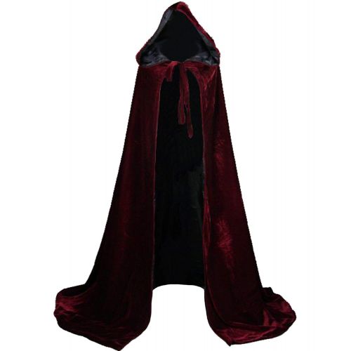  LuckyMjmy Velvet Renaissance Medieval Cloak lined with Satin (Medium, Wine red-Black)