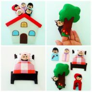 LuckyPinkLadybug Finger puppets of little red riding hood, Educational toy, story telling board, puppets set, preschool toy, Kids gift, Toddler toy, soft toy