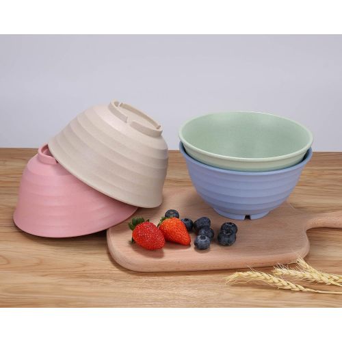  [아마존베스트]LuckyZone Unbreakable Cereal Bowls - 30 OZ Large & Deep Wheat Straw Bowl Set of 4 - Dishwasher & Microwave Safe - Perfect for Noodle, Soup, Rice and Snack - BPA Free, Healthy for Kids & Adul