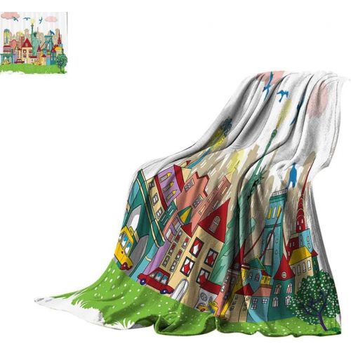  Luckyee Lightweight Blanket USA Decor,Urban Theme New York City Statue of Liberty Birds and Buildings Illustration,Multicolor Digital Printing Blanket Bed or Couch 80x60