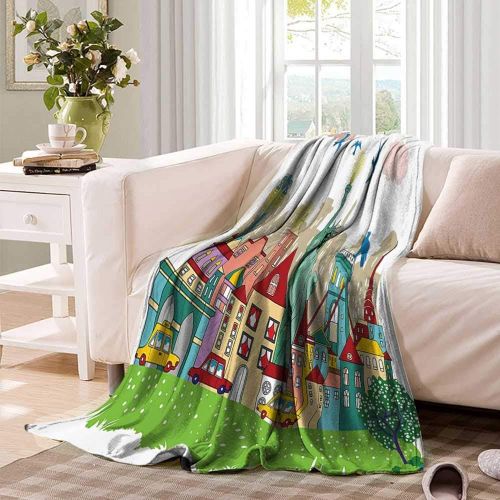  Luckyee Lightweight Blanket USA Decor,Urban Theme New York City Statue of Liberty Birds and Buildings Illustration,Multicolor Digital Printing Blanket Bed or Couch 80x60