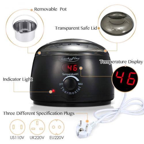  [아마존 핫딜]  [아마존핫딜]Wachswarmer Wachs Haarentfernung, Luckyfine Wachsmaschine Set Wax Warmer Heater Waxing Kit Wachserhitzer, Wax Enthaarung Set mit 10* Holzspateln(Wischstoecke)+ 5* Anti-Fleckenring+