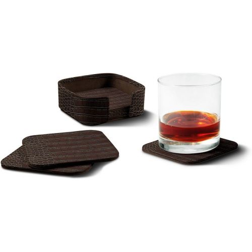  Lucrin - Set of 6 square coasters - Fuchsia - Crocodile style calfskin